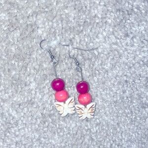 New butterfly earrings in howlite wooded beads 1.5 inches